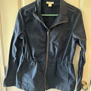 Loft Outlet Navy Blue Twill Utility Cargo Zip Up Jacket Adjustable Waist Size S